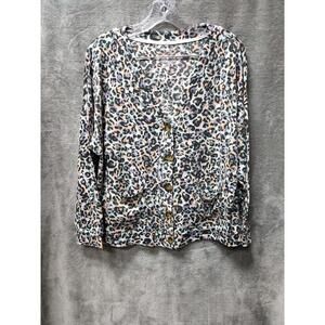 Joyspun Top Womens XL Animal Print Soft Sleepwear Button Up Pockets‎ Colorful